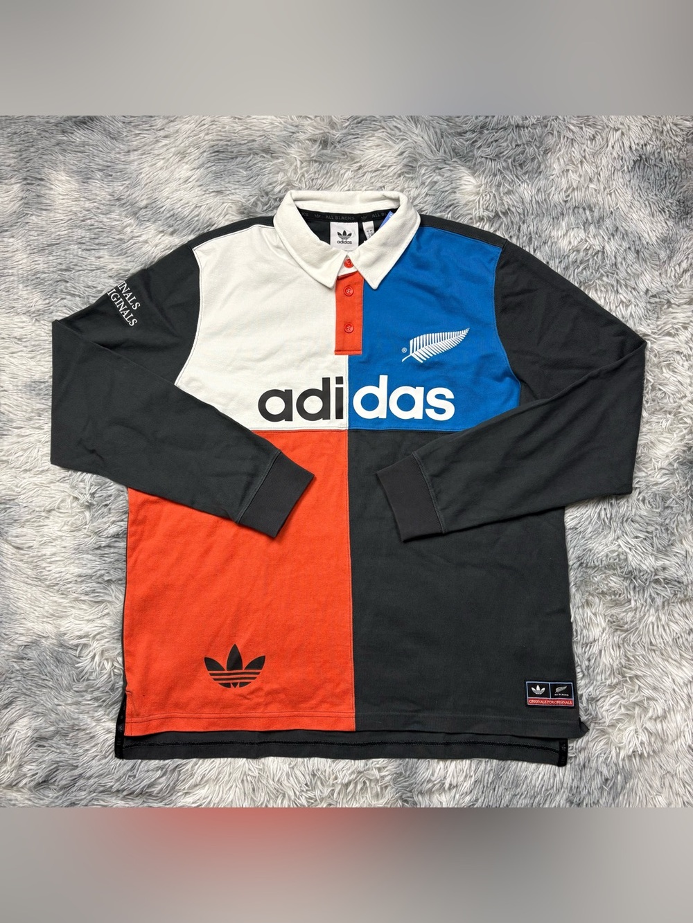 Adidas All Blacks Long Sleeve Colorblock Rugby Polo Shirt